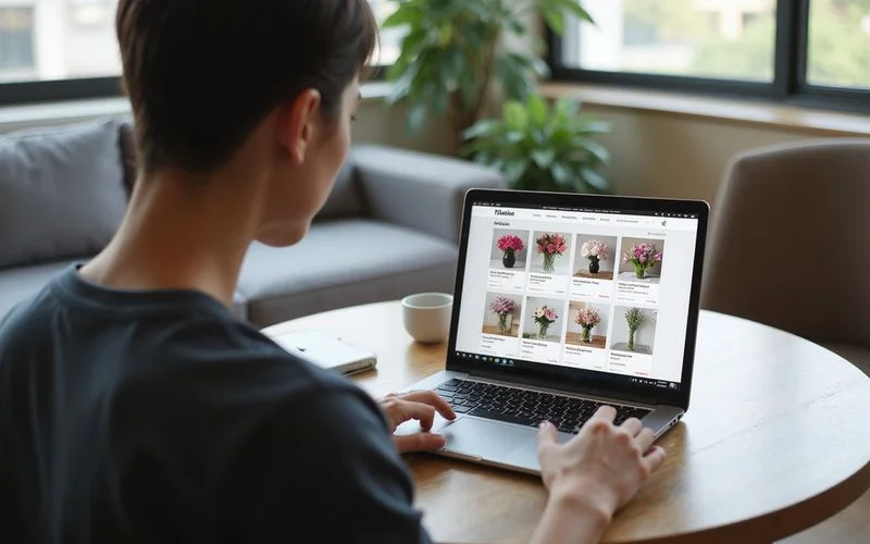 An independent online directory page showing florist listings for Petaling Jaya with search filters and business cards displayed on a desktop screen